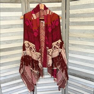 Anthropologie Moth Red and Pink Sweater Vest with Bohemian Design